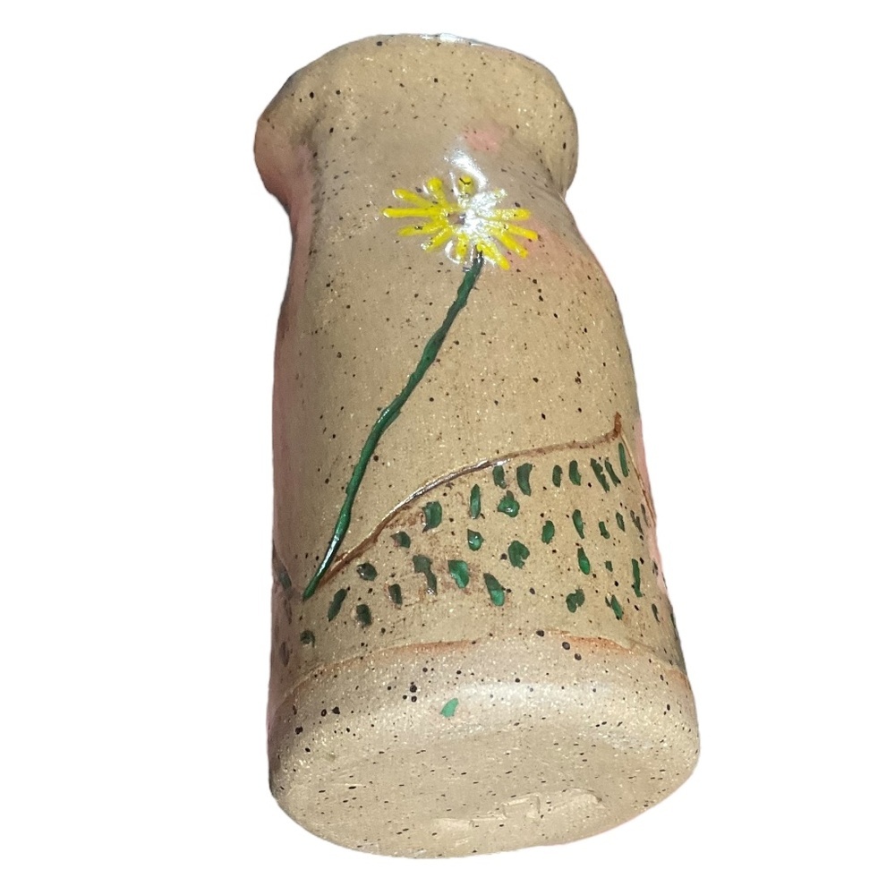 Handmade Studio Pottery Vase with Yellow Flowers Local Artist Stoneware 4 3/16” - Picture 7 of 13